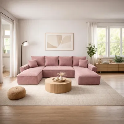 Produktbild von Moderne Wohnlandschaft SONIC U-Form mit Schlaffunktion & Bettkasten – großes Ecksofa für Wohnzimmer POSO 130 | MIPLO