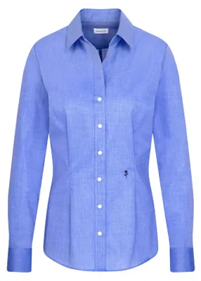 Productafbeelding van Seidensticker damesblouse, slim model, lange mouwen, katoen, middenblauw (080613), maat 42 E