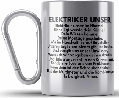 Produktbild von Trendation - Elektriker Unser Edelstahl Tasse Karabiner Geschenk Elektromeister Lustiger Spruch Männer Geschenkidee (Silber)