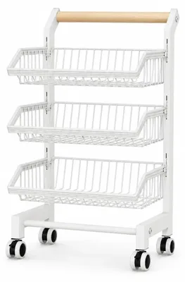 Image de Panier à fruits pour la cuisine - Chariot de rangement en métal - Rotation à 360° - Pour fruits et légumes - Avec tiroirs - Blanc