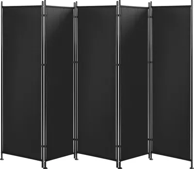 Obrázek produktu pro BELIANI Paraván černý látkový potah ocelová konstrukce 270 x 170 cm zástěna oddělovač ložnice obývací pokoj