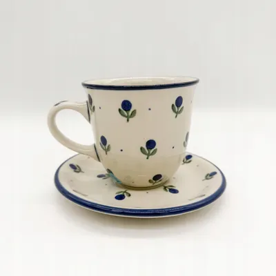 Produktbild von Tasse Handgefertigte Tasse mit Untertasse Bunzlauer Keramik 300 ml