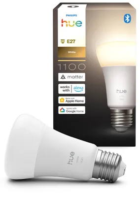 Produktbild von Philips Hue White A60 – Smarte Lampe E27 – 1100 lm, Intelligentes Leuchtmittel, Bluetooth/Zigbee, Weiß, LED, E27, A19