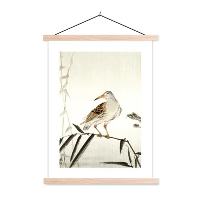 Produktbild von MuchoWow® Textilposter Vogel - Natur - Japanisch - Skandinavisch 40x53 cm mit holzfarbenen Rahmen - Schlafzimmer