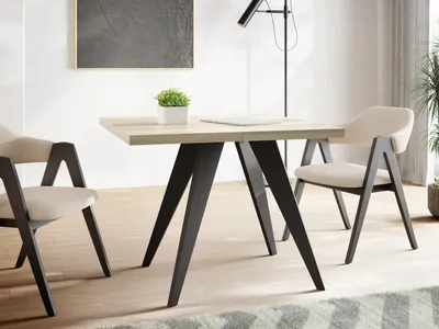 Produktbild von Quadratischer Ausziehbarer Esstisch Quadro 100-200 cm - Industrial Esszimmertisch mit Schwarzen Holzbeinen für 4-8 Personen - Loft-Stil Küchentisch - Sonoma Eiche