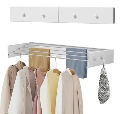 Produktbild von Wäscheständer – Wandmontage – Zum Trocknen von Wäsche – Ausziehbbares Design – 60 cm – Weiß