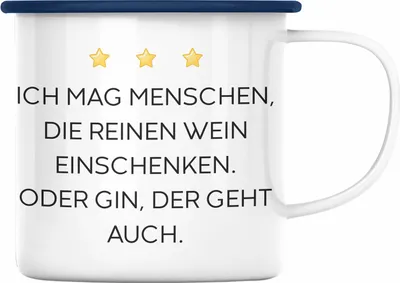 Produktbild von Trendation - Lustige Emaille Tasse mit Spruch für Frauen Männer Arbeit Büro Lustig Emaille Tassen Becher mit Sprüchen Kollegin Geschenk Sarkasmus Wein Gin (Blau)