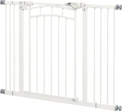 Produktbild von Automatisches Treppenschutzgitter mit Einhandbedienung | 100x4x76 cm Weiß | Hundesicherung für Babys und Haustiere