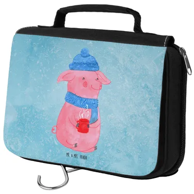 Produktbild von Mr. & Mrs. Panda badtasche Schweinchen Glühwein - Eisblau - Geschenk, Betrunken, Kulturbeutel, Weihnachtsmarkt, Necessaire, kosmetiktäschchen, Kosmetikbeutel, Weihnachten