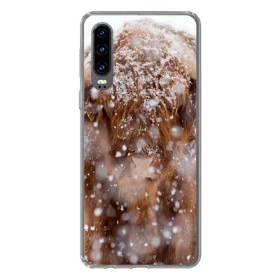 Produktbild von MuchoWow® Handyhülle Schutzhülle Hülle für Huawei P30 Schottischer Highlander - Hörner - Schnee Silikon Softcase Handy Hülle - Kartenbesitzer