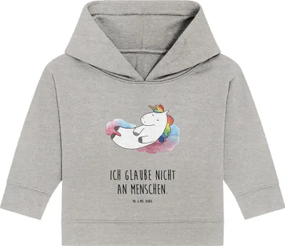 Produktbild von Mr. & Mrs. Panda Organic Baby Hoodie Einhorn Wolke 7 12. - 18. Monat - Heather Grey - Geschenk, Einhörner, Kapuzensweatshirt, Lustig, Unicorn, Kapuzenshirt, Witzig