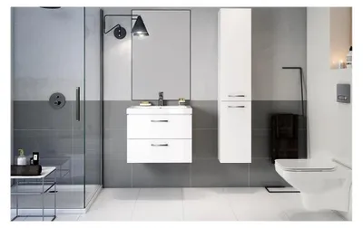 Produktbild von Badmöbel Set 80 cm Weiß Hochglanz – Waschbecken mit Unterschrank und 2 Soft-Close Schubladen – Hängeschrank – Waschtisch Badezimmermöbel mit Keramikbecken