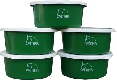 Produktbild von AMKA Futterschale Müslischale Leckschüssel 5er Set 2 Liter mit Deckel  für Futterschüssel Wasserschüssel für Pferde, Hunde Tiere in Grün
