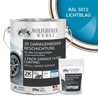 Produktbild von 2K Garagenbodenbeschichtung Garagenfarbe Garagenbodenfarbe Epoxidharz Bodenbeschichtung für Garage Werkstatt Keller - Lichtblau l 20kg