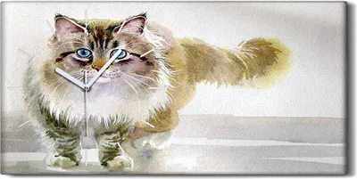 Produktbild von Küche Wohnzimmer Wand Leinwand Uhr Geräuschlos 60x30 Gemälde Tier Katze Kunst - weiße Hände