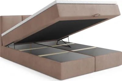 Produktbild von MR GROUP Boxspringbett mit Bettkasten, RYGA, 180 x 200, beige, H3, Samtstoff, Polsterbett mit Matratze und Topper Doppelbett Bett für Schlafzimmer