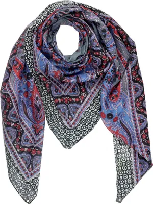 Produktbild von Baumwolltuch Paisley Blumen Muster01 schwarz bunt quadratisches Tuch