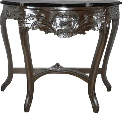 Produktbild von Casa Padrino Barock Konsolentisch mit Marmorplatte in Silber und Schwarz - 95 x 37 x 84 cm