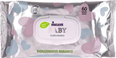 Obrázok produktu pre Melem Baby vlhčené utierky – 100 % biologicky rozložiteľné, 60 ks