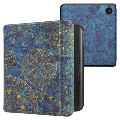 Produktbild von kwmobile Schutzhülle für Kobo Kobo Libra Colour / Tolino Vision Color Hülle - eReader Flip Case mit Auto Sleep Funktion - Mandala mit Gelb Dunkelblau