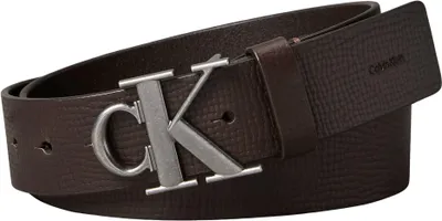 Immagine prodotto di Cintura da uomo Calvin Klein, 4,0 cm di larghezza, con fibbia fissa con monogramma, color marrone (Ck Dark B)