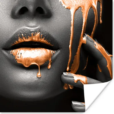 Produktbild von MuchoWow® Poster Lippen - Orange - Schwarz 30x30 cm - Wandposter - Printing