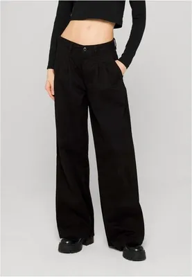 Produktbild von Urban Classics - Damen Organic Pleated Baumwolle Hose - BLACK - W26