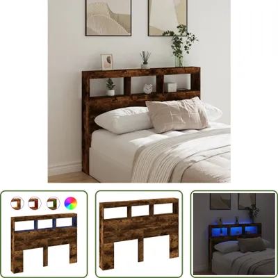 Zdjęcie produktu dla The Living Store zagłówek LED z półkami dąb wędzony 140x17x102 cm
