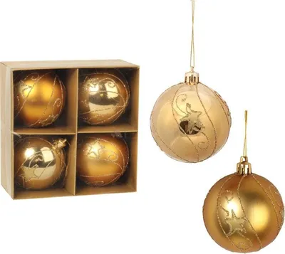 Productafbeelding van Gouden kunststofkogels in een doos - set van 4