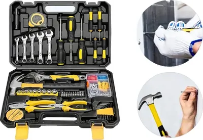 Immagine prodotto di Set di attrezzi, 88 pezzi, acciaio e plastica resistenti, 18" x 12" x 6", cassetta degli attrezzi multifunzione, ideale per riparazioni in casa e in auto