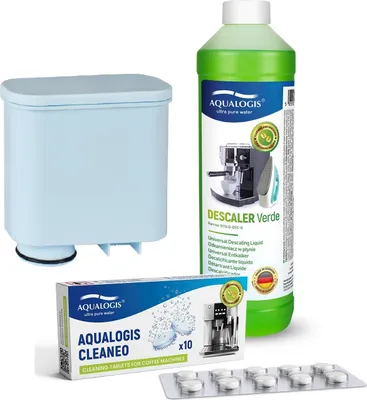 Obrázek produktu pro Sada pro Saeco Philips AL-Clean 1 ks, Verde 750 ml, Cleaneo 10 tablet - odstraňovač vodního kamene - čistič - vodní filtr pro kávovar na espresso