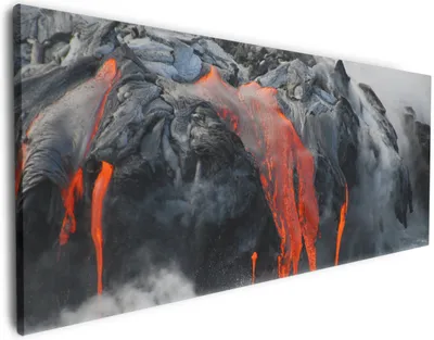 Produktbild von Wallario Premium Leinwandbild Lavastrom ins Meer in Größe 60 x 150 cm