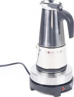 Obrázek produktu pro Espresso konvice - Elektrická moka konvice - 6 šálků - 300 ml - nerezová ocel - stříbrná