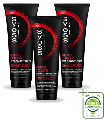 Imagen del producto de 3 acondicionadores intensos para cabello teñido Syoss, para cabellos teñidos - 250 ml cada uno - Paquete grande - 3 unidades
