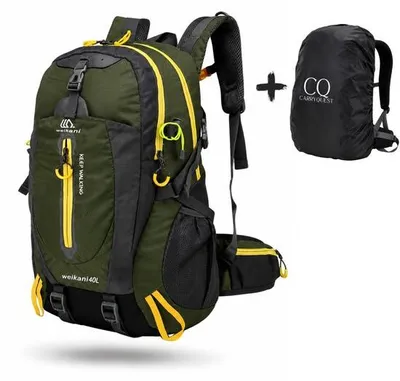 Image de CarryQuest® - Sac à dos - 40L, léger, déperlant, en nylon, avec ventilation dorsale, couleur verte