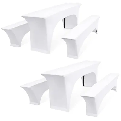 Produktbild von Biertischhussen & Bierbankhussen 2er Set Weiß 220x50x70cm 220x25x50cm Polyester Elasthan