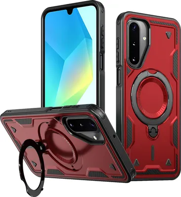 Immagine prodotto di Custodia a doppio strato per Samsung Galaxy A17 5G/4G, custodia protettiva magnetica con anello e supporto Rosso