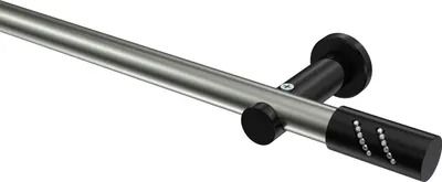 Produktbild von Interdeco Gardinenstange / Vorhangstange Edelstahl-Optik / Schwarz, Typ Platon Zoena (Glitzerzylinder) ohne Ringe, 20 mm Ø 1-läufig, 240 cm