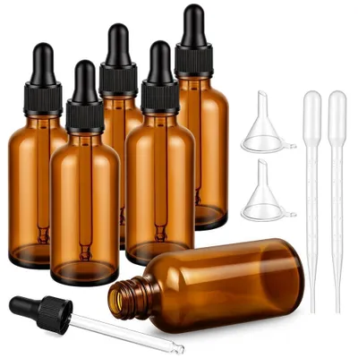Gläserne Tropfflaschen 6er-Set, 50 ml, bernsteinfarben, nachfüllbar