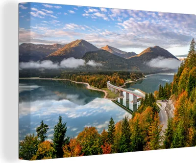 Zdjęcie produktu dla OneMillionCanvasses® - Wydruki na płótnie - 140x90 cm, Alpy - Most - Las, grafika ścienna dekoracja ścienna