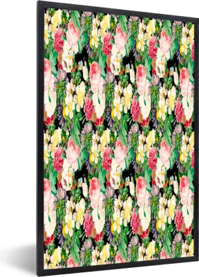 Produktbild von MuchoWow® MuchoWow® Gerahmtes Poster Blumen - Collage - Farben 40x60 cm - Poster mit zchwarzem Bilderrahmen - Papierdruck - Wandbilder