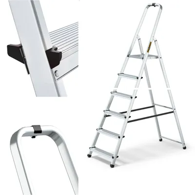 Produktbild von DRABEST Trittleiter Klappbar Alu Leiter 6 Stufen Stehleiter Haushaltsleiter Belastbar bis 125 kg Mehrzweckleiter er Haken