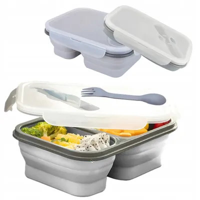 Produktbild von Faltbarer Silikon Lunch Box 2w1 Grau 900ml