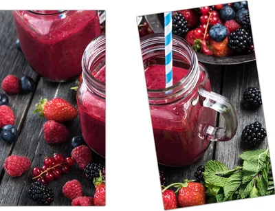 Produktbild von Spritzschutz Herdabdeckplatte Schneidebrett aus Glas Beerensmoothie 2-Teilig (60x52cm)