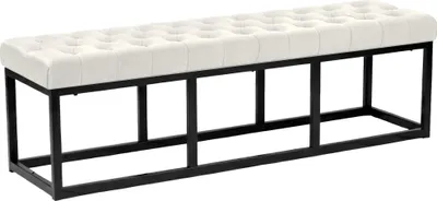 Produktbild von CLP Sitzbank Polson, Modern, Gestell schwarz, Samt, Gesteppt, Bodenschoner, Design creme Größe 150 cm