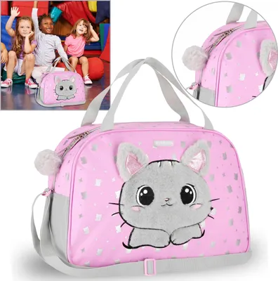 Produktbild von Sporttasche für Mädchen Katze, rosa PE Tasche, Reisen, Schulter 39x27x16 cm
