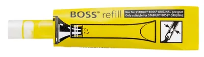 A yellow refill tube for a highlighter pen.