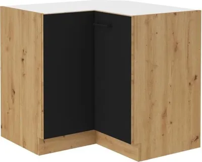 Image de Meuble Bas d'Angle MODENA, 89 x 89 x 82 cm, Chêne Artisan, Noir Mat