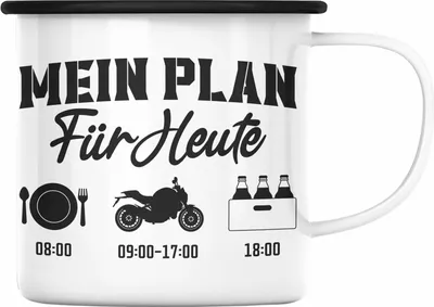 Produktbild von Trendation - Motorradfahrer Geschenk für Männer Motorrad Emaille Tasse Sprüche Emaille Emaille Tasse für Biker Herren (Schwarz)
