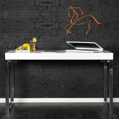 Produktbild von cagü: Design Schreibtisch [PRINCETON] Weiß Hochglanz  120cm x 40cm